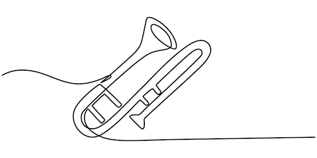 Trombón continuo un dibujo de línea pro ilustración vectorial icona de línea delgada de la música de trombón