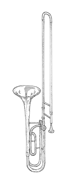 Trombón vintage negro grabado ilustración