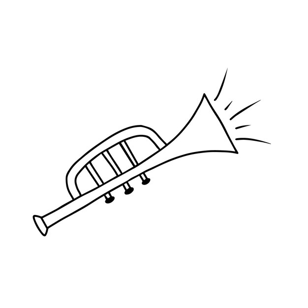 Trompeta aislada sobre fondo blanco Ilustración vectorial en estilo garabato Instrumento musical de viento Ilustración vectorial