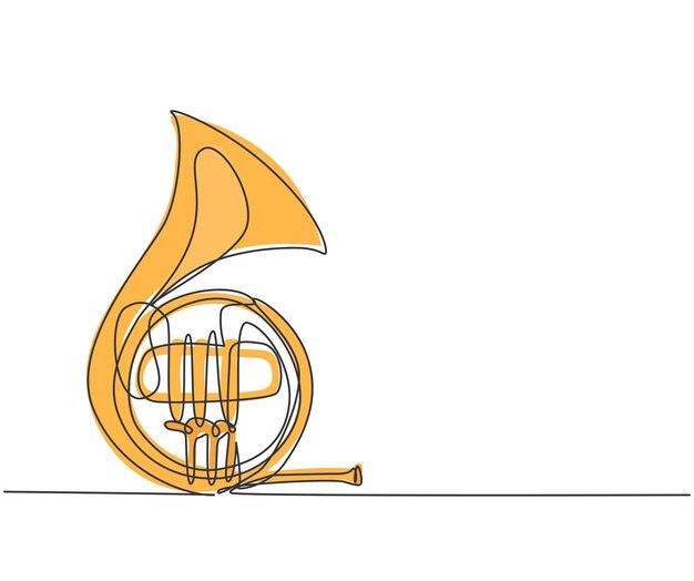Trompeta de bolsillo de dibujo de línea continua única Instrumentos musicales de viento dinámicos diseño gráfico vectorial