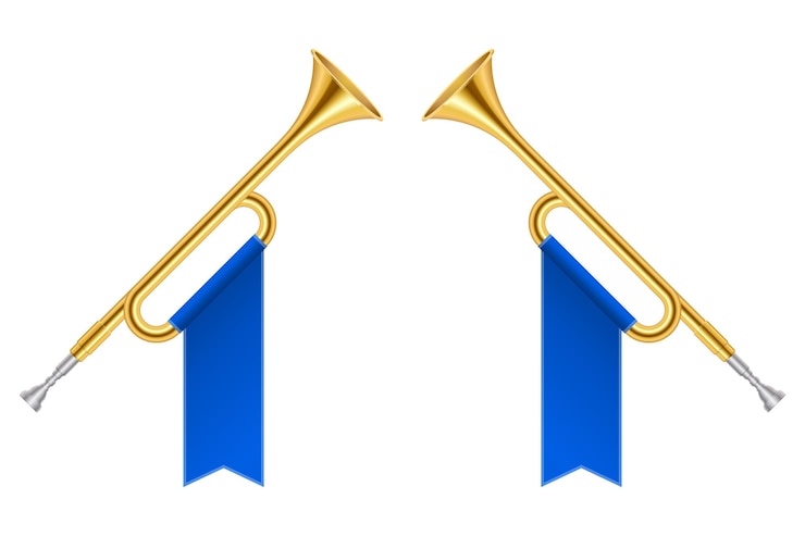 Vector trompetas de cuerno de oro cruzadas