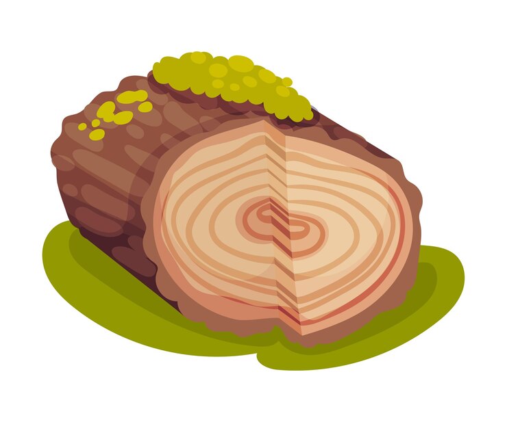 Vector el tronco cubierto de musgo verde como ilustración vectorial del elemento forestal