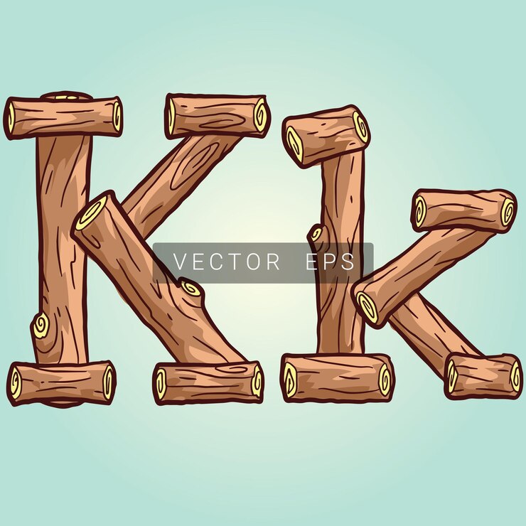 El tronco de madera la letra K del alfabeto