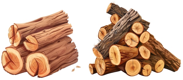 Vector troncos de árboles de leña apilados y montones de troncos de madera de roble o pino agrietados