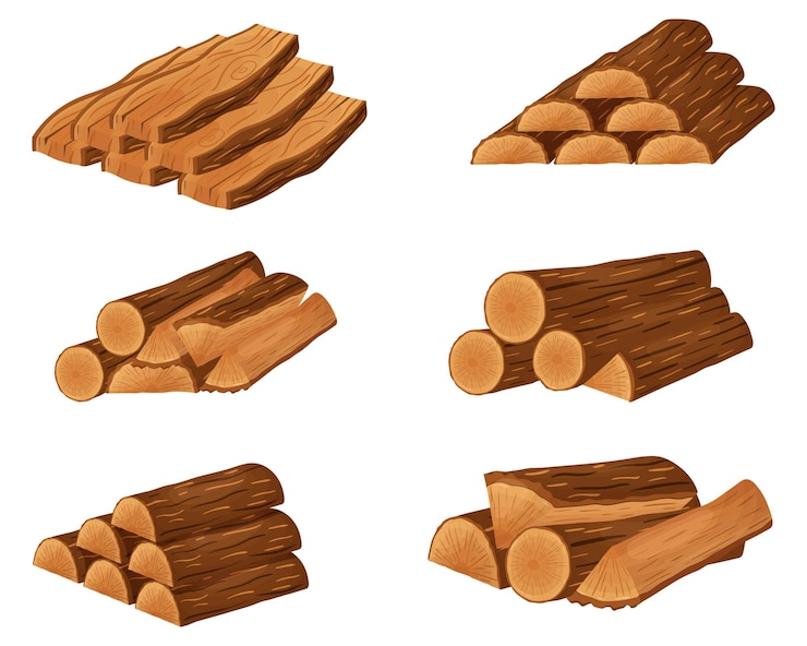 Vector troncos de madera pilas de leña y leña apilada y tablas