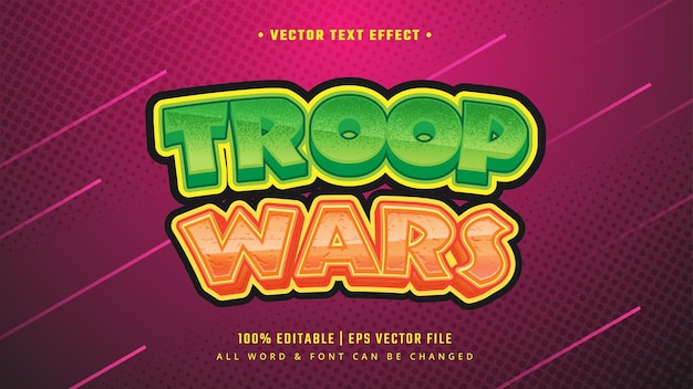 Troop wars game efecto de estilo de texto 3d. estilo de texto de illustrator editable.