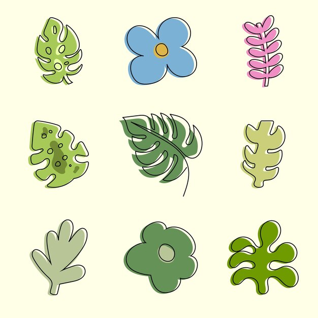 Tropical Leaves amp Flowers Doodle Clipart