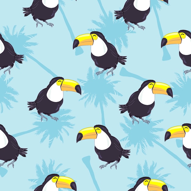Tropical de patrones sin fisuras con tucanes hojas exóticas y piñas ilustración vectorial
