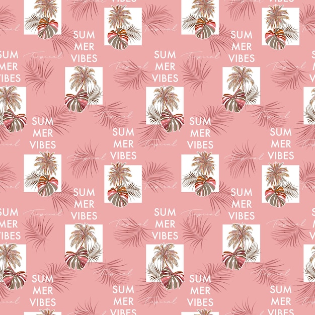 Tropical Summer Vibes de patrones sin fisuras palmera vector ilustración