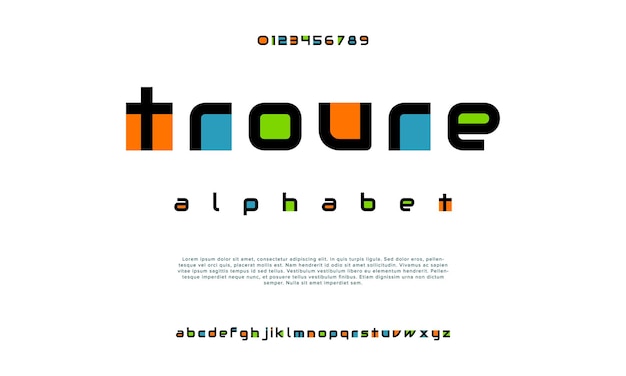 Troure fuente de alfabeto urbano moderno creativo Abstracto digital futurista logotipo deportivo de moda simple