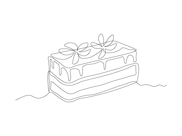 trozo de crema de postre pastel de flores continuo de una sola línea dibujo artístico boceto logotipo