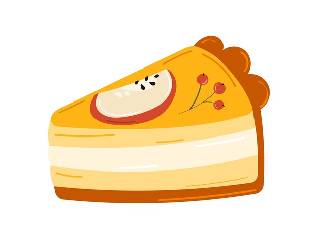 Un trozo de pastel de calabaza. Ilustración vectorial aislada sobre fondo blanco.