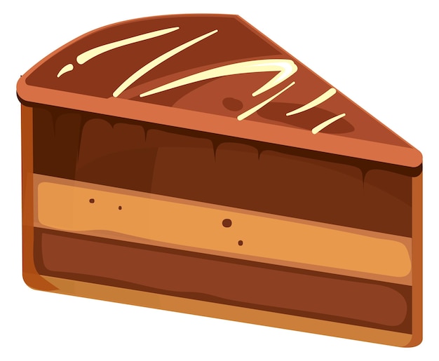 Trozo de pastel de chocolate Rebanada de pastel de dibujos animados dulce aislado sobre fondo blanco