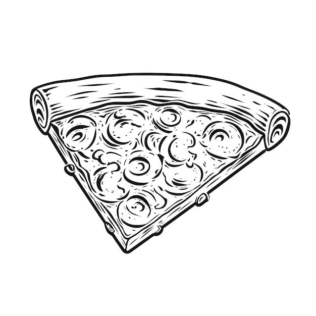 Un trozo de pizza en blanco y negro aislado sobre un fondo blanco.