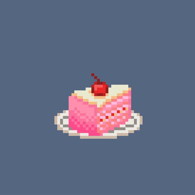 Un trozo de tarta de fresa al estilo píxel