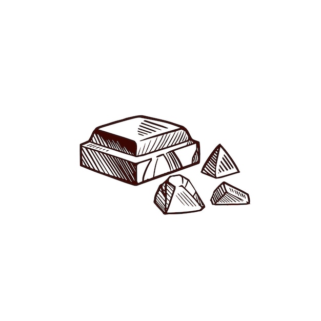 Trozos de barra de chocolate blanco y negro. Fondo aislado del bosquejo del vector.