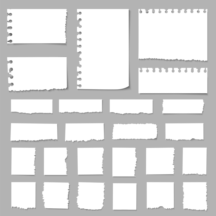 Vector trozos de papel, trozos de papel, papeles rasgados, trozos de papel para notas de bloc de notas