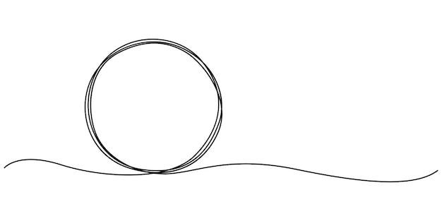 Trucado de círculo continuo de una línea marco de círculo dibujado a mano sobre fondo blanco dibujo de una línea