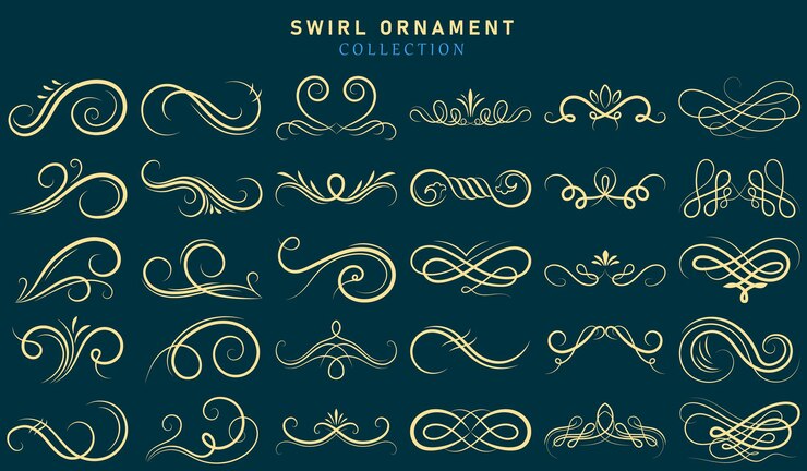 Trucado de ornamento de remolino Curls ornamentales remolinos divisores y ornamentos de filigrana Ilustración vectorial