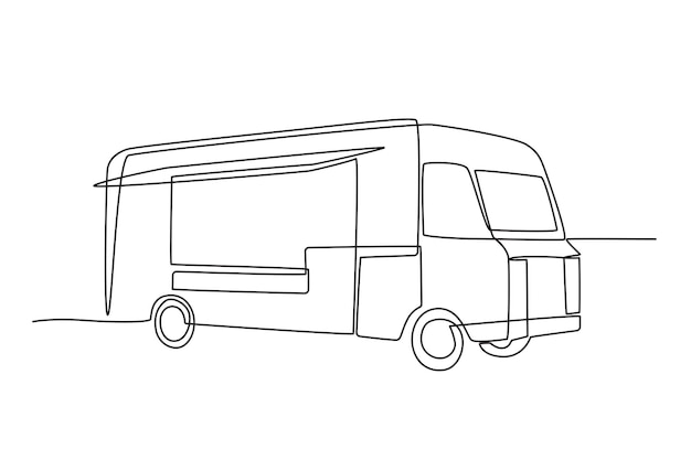 Truck de comida con cabina Concepto de camión de comida dibujo en línea