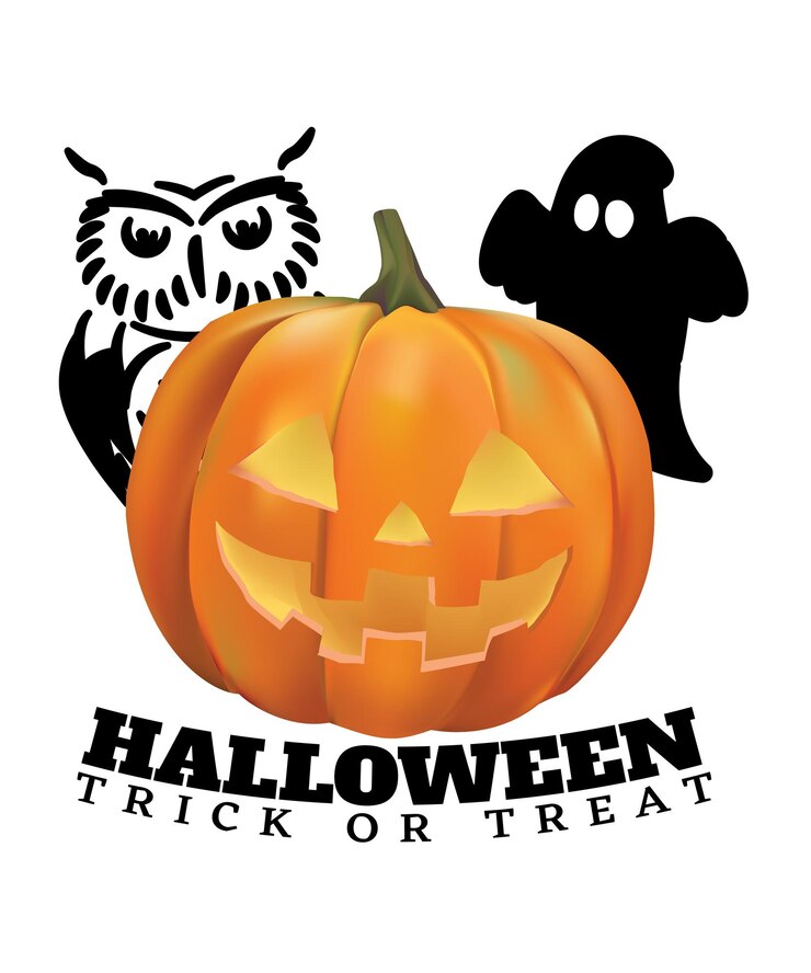 TRUCO O PISTA Calabaza de halloween realista, letras de feliz halloween, conjunto de halloween
