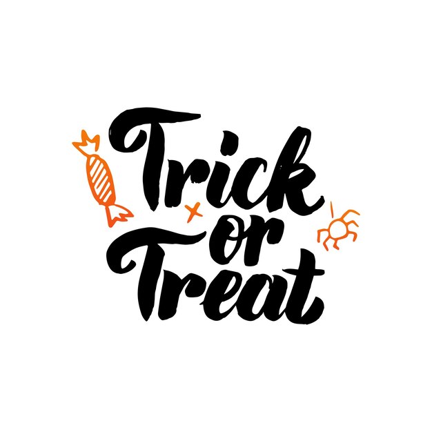 Truco o trato aislado caligrafía. Ilustración de vector de letras manuscritas.