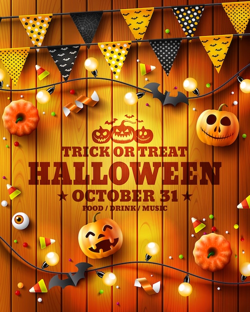 Truco o trato Cartel, folleto o invitación de la fiesta de Halloween