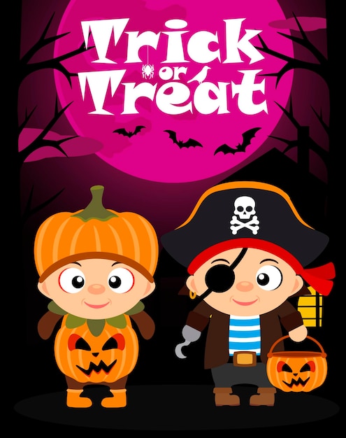 Truco o trato de fondo de vector de halloween con niños