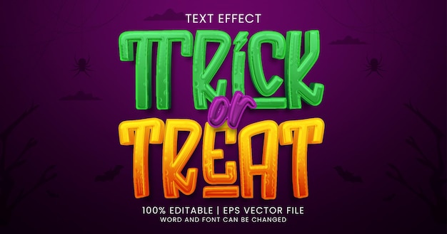 Vector truco o trato de texto, estilo de efecto de texto editable de dibujos animados de terror