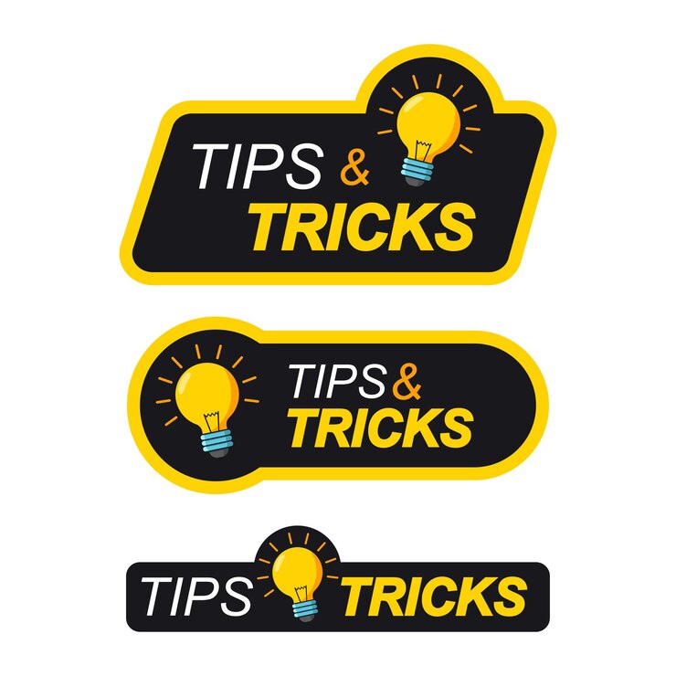 Vector y trucos conjunto de insignias consejos rápidos logotipo con bombilla consejos principales trucos útiles consejos de herramientas y ideas para negocios y publicidad