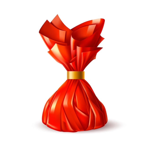 Trufa de chocolate de vector en envoltura roja