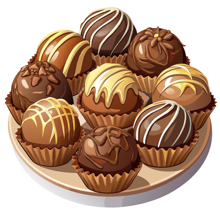 Vector trufas de chocolate estilo de dibujo vectorial de alimentos