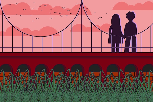 Tú y yo, una vista romántica desde la ilustración del vector del puente