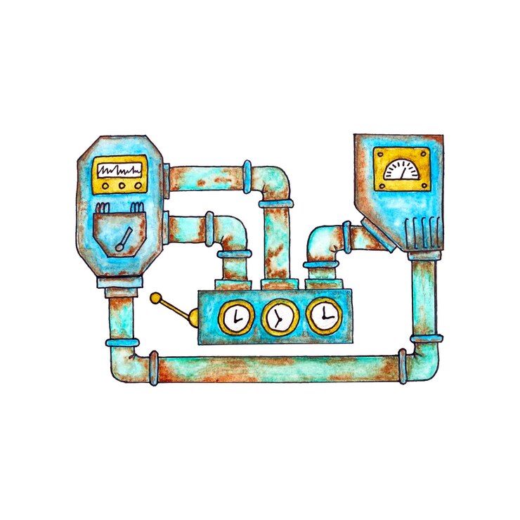 Vector tuberías oxidadas viejas sucias en estilo steampunk dibujadas a mano dibujo de acuarela steampunk doodle vector
