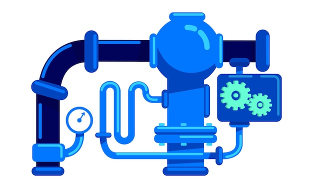 Vector tuberías para el suministro de agua objeto vectorial de color semiplano elemento de tamaño completo en blanco tuberías de plomería sistemas de tuberías de acero ilustración de estilo de dibujos animados simple para diseño gráfico web y animación