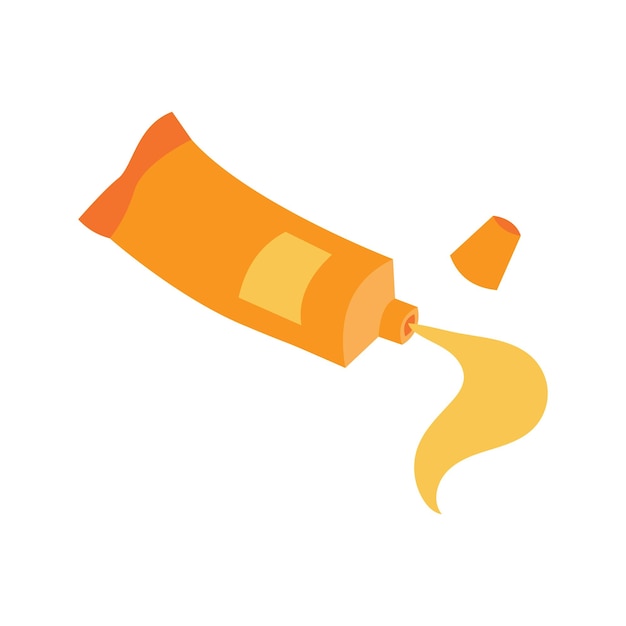Tubo abierto de ilustración de pintura naranja amarilla Diseño plano de suministro escolar. Icono de tubo de pintura abierto