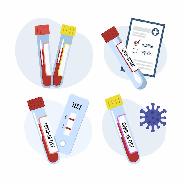 Vector tubo de ensayo con sangre para análisis de laboratorio. prueba rápida para el coronavirus covid-19.