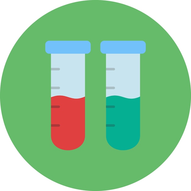 Vector un tubo de ensayo verde y rojo con un líquido rojo y azul en él