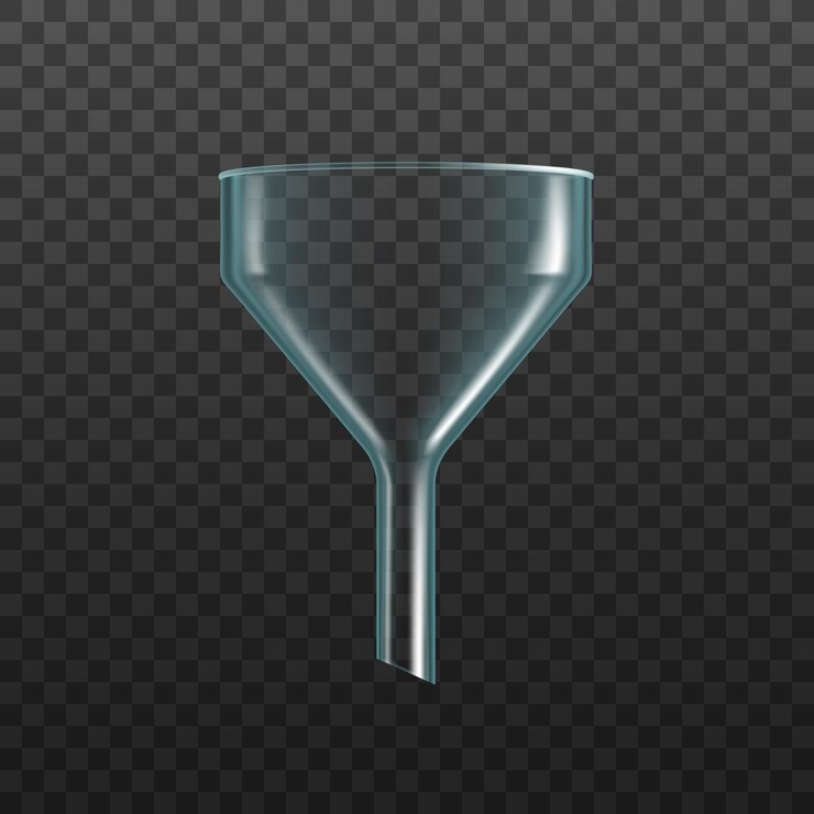 Vector tubo de filtro de laboratorio realista con embudo de vidrio