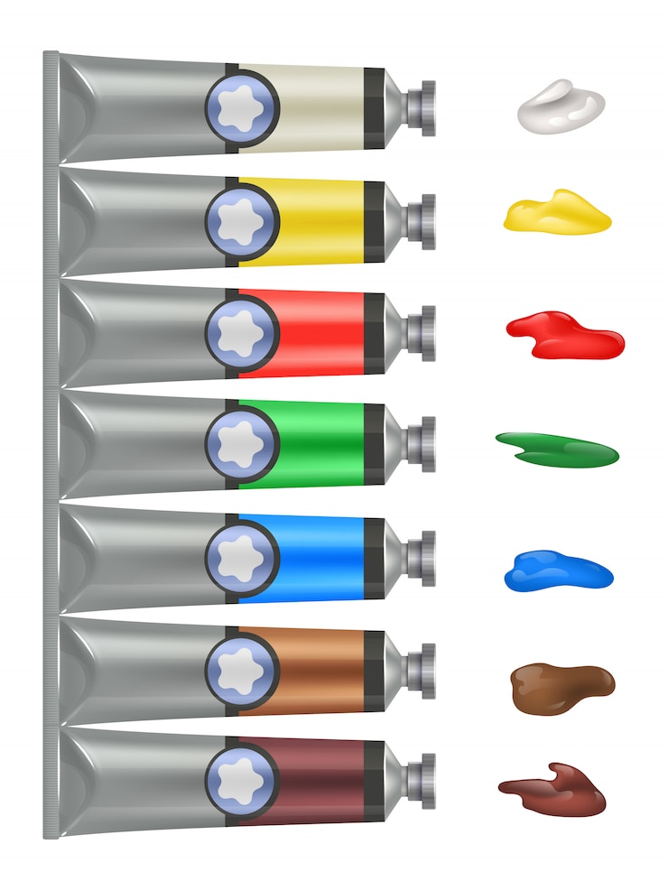 Vector tubo de pinturas y muestras en blanco