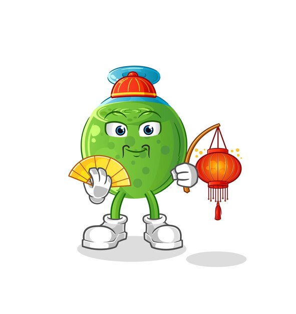 Tubo químico chino con ilustración de farolillos. vector de caracteres