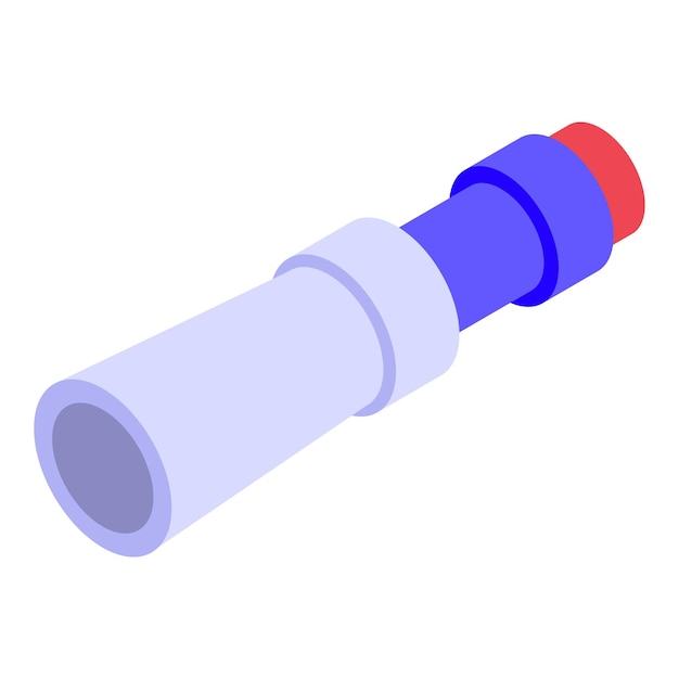 El tubo del telescopio está enfocado en un objeto lejano en vista isométrica