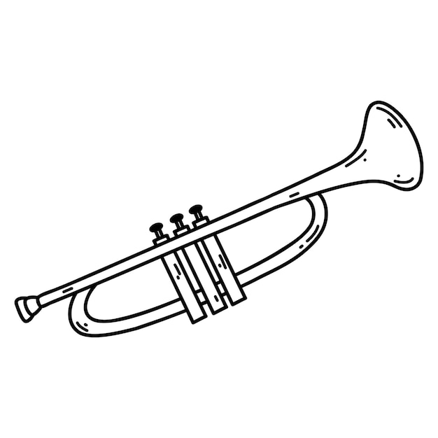 Tubo de trompeta de garabato Dibujo vectorial ilustración de instrumento musical arte de contorno negro para diseño web icono imprimir página para colorear