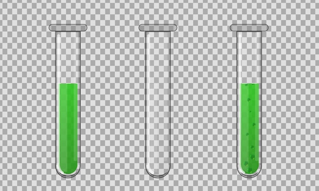 Tubo de vidrio químico transparente realista y artículos de vidrio de laboratorio