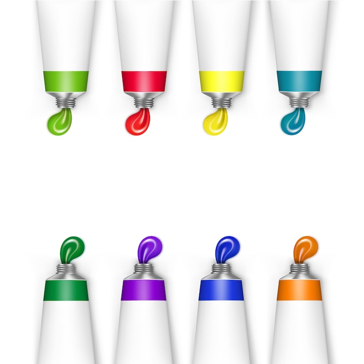 Vector tubos de colores de pintura aislados en blanco