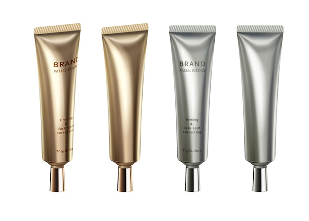 Tubos cosméticos de oro y plata de 3d