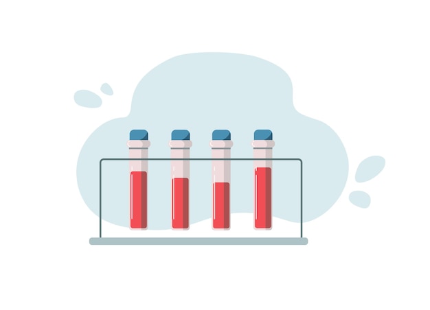 Tubos de ensayo de laboratorio con reactivos líquidos rojos para experimentar en un laboratorio de investigación científica espacio de copia