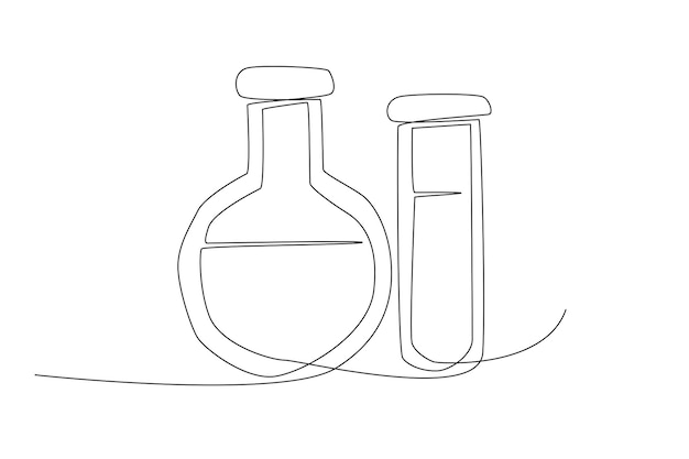 Tubos de laboratorio llenos de sustancias experimentales para el arte de la línea de asunto de la escuela de ciencias