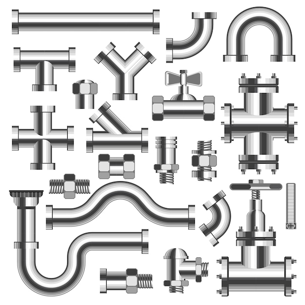 Vector tubos de plata y detalles de tubería con juego de grúas.