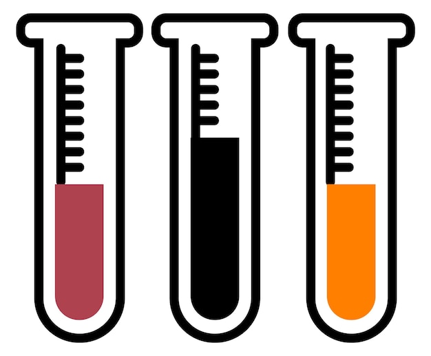 Tubos de vidrio con líquidos de color Icono de muestras químicas de laboratorio